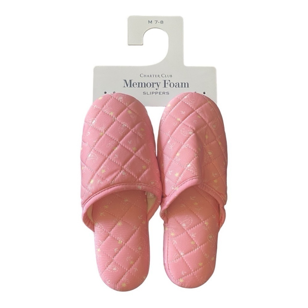 NWT-CHARTER CLUB-PINK WITH FLOWERS  SLIPPERS-SIZE 7/8